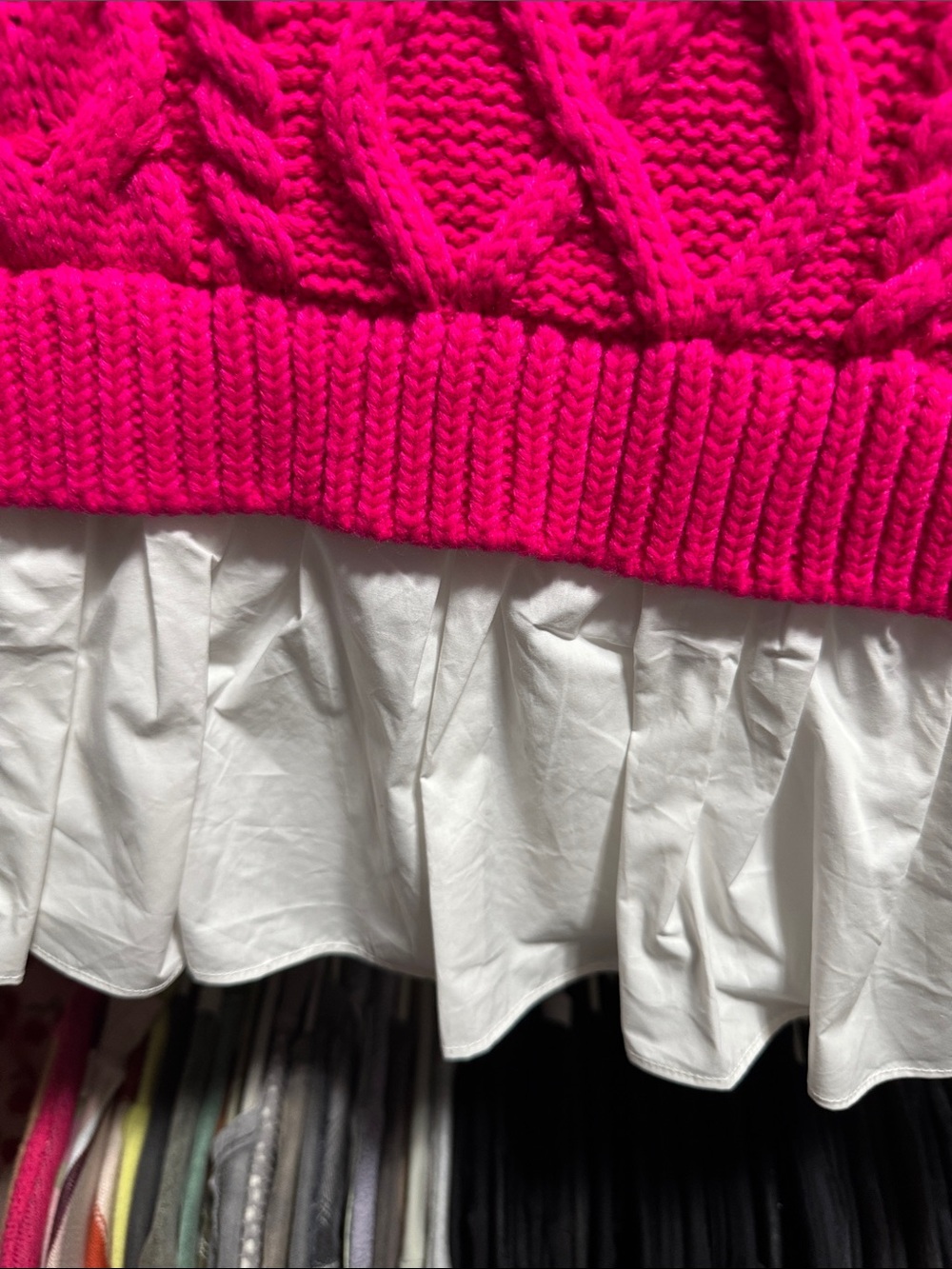 English Factory Hot Pink Cable Knit Vest with White Shirt Layer - Picture 3 of 4